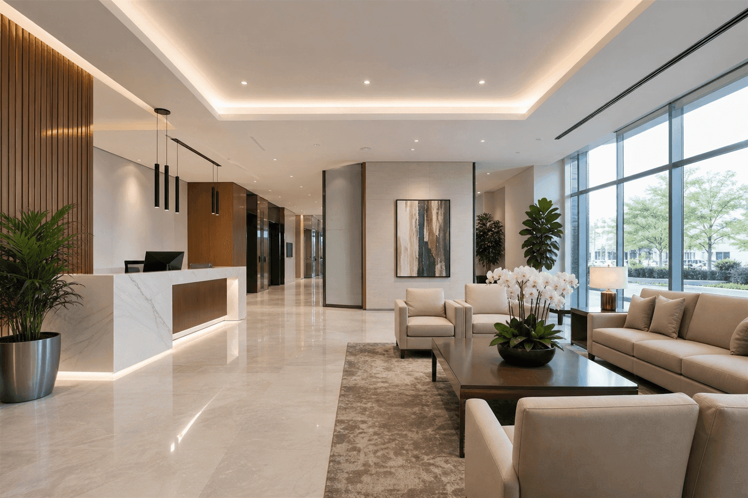 Clean modern commercial office lobby